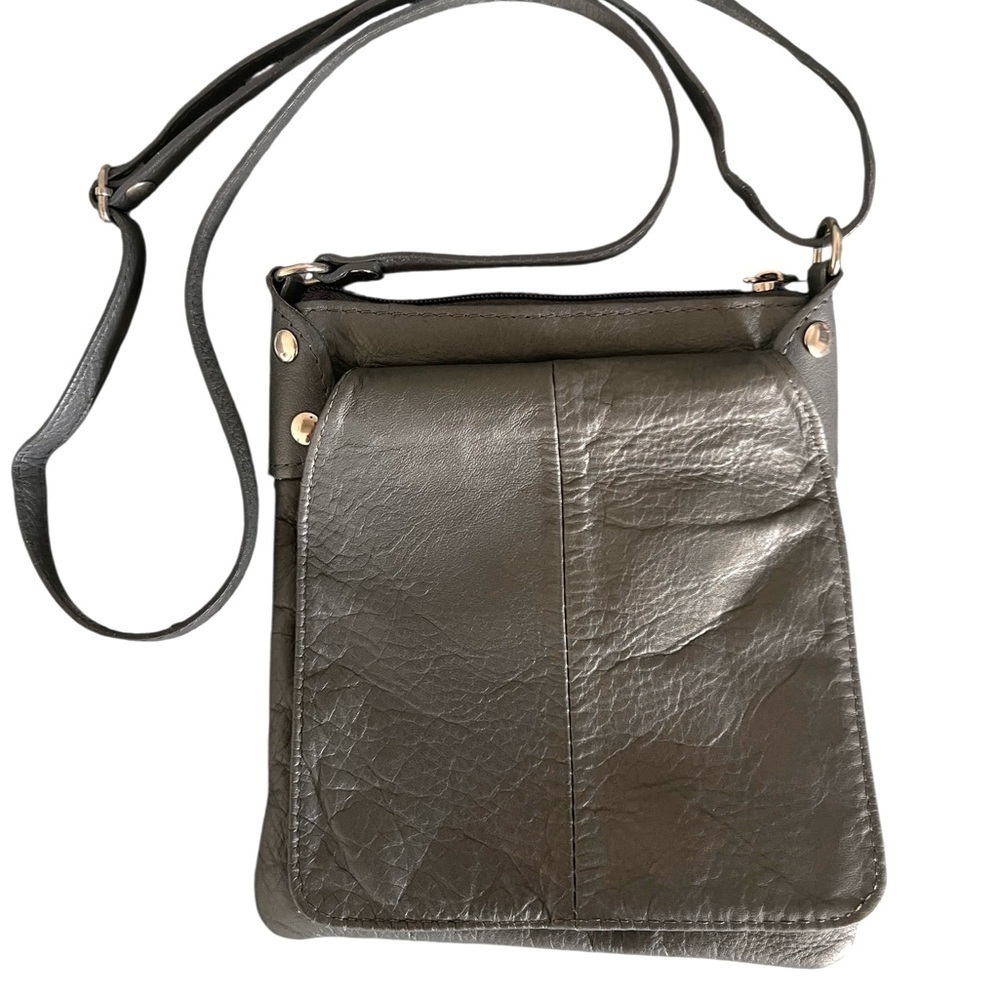 Vera Pelle Grey Gray Silver Crossbody Handbag/Phone Pouch Made in Italy